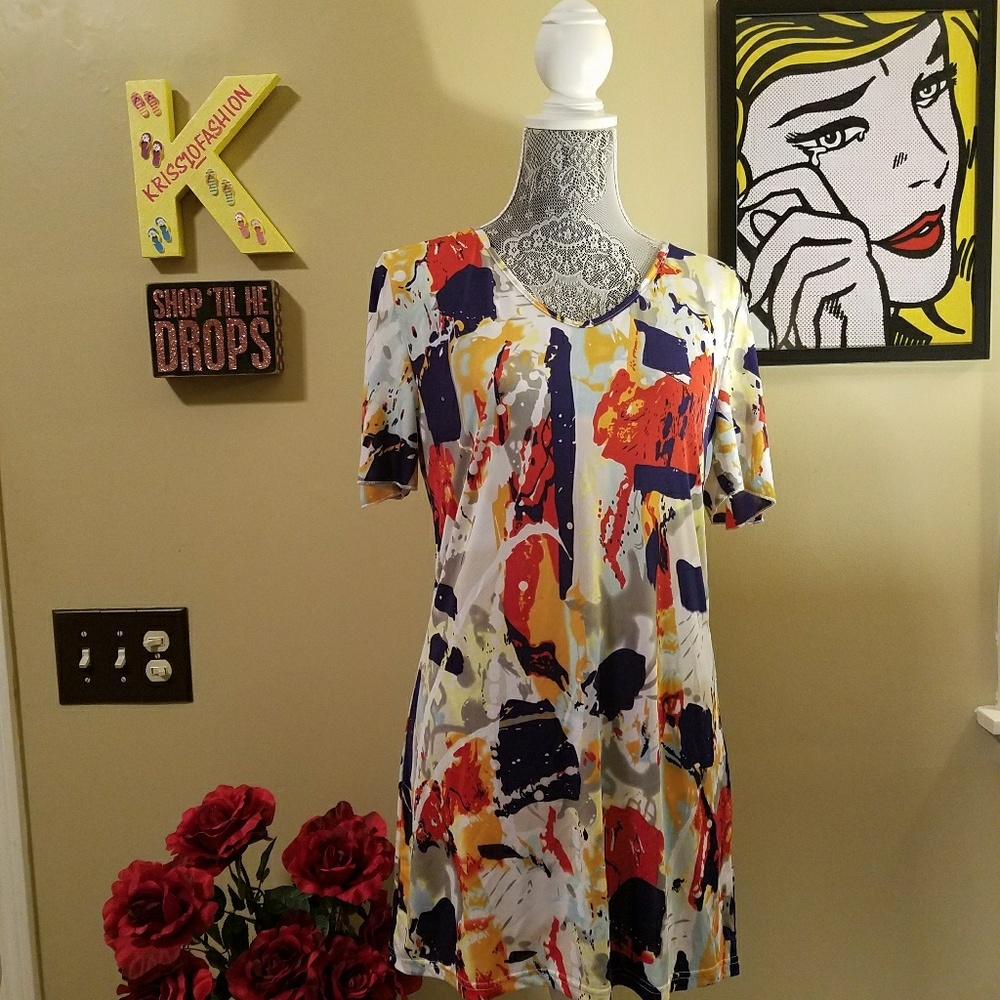 Bacci🎉Water Colors🎉Short Flutter Sleeve Dress